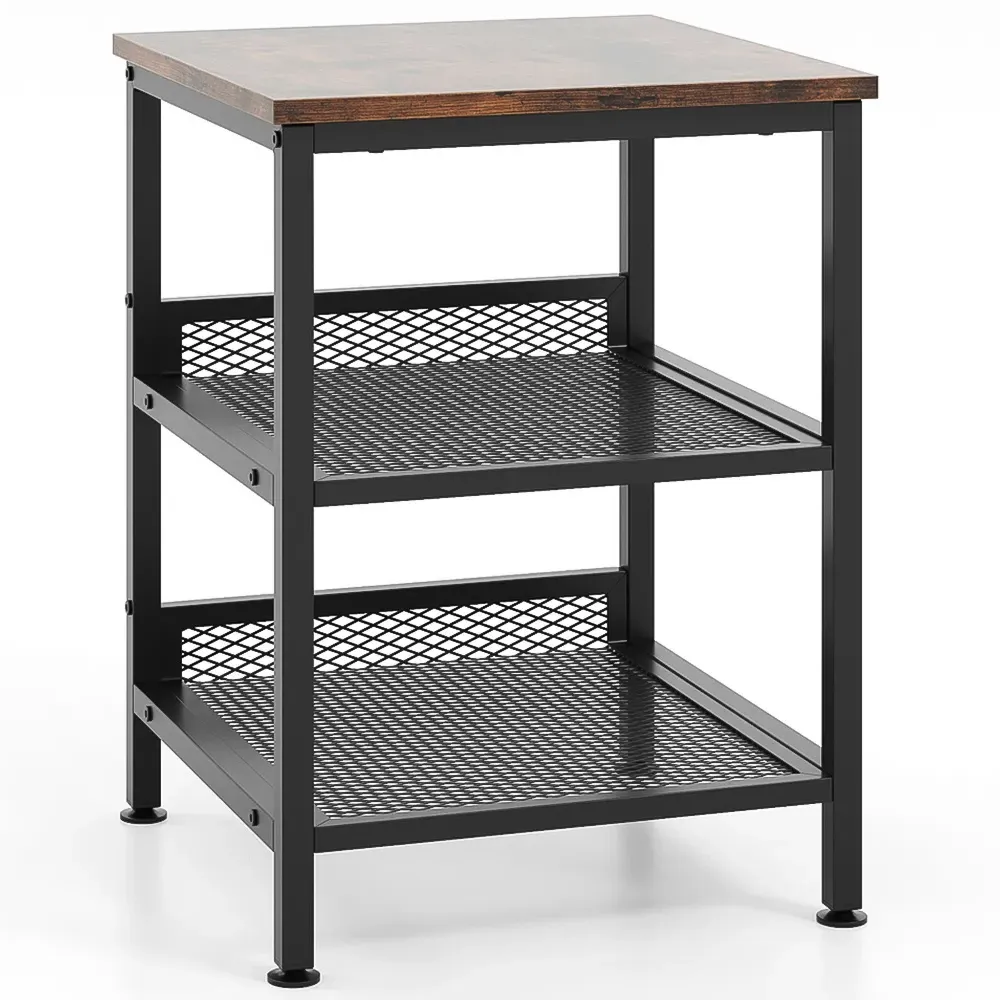 2 Shelf Coffee End Table with Adjustable Footpads - Brown