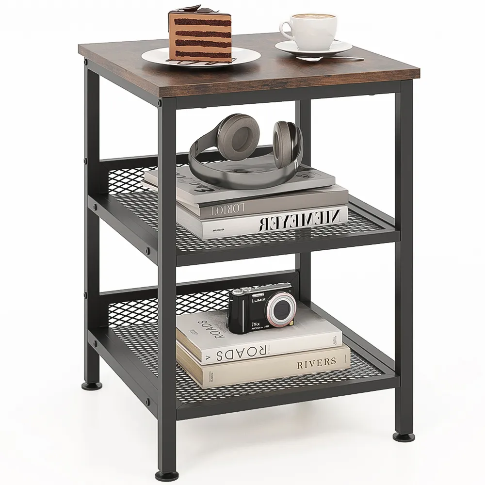 2 Shelf Coffee End Table with Adjustable Footpads - Brown