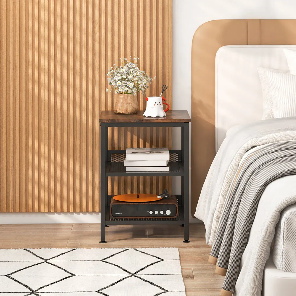 2 Shelf Coffee End Table with Adjustable Footpads - Brown