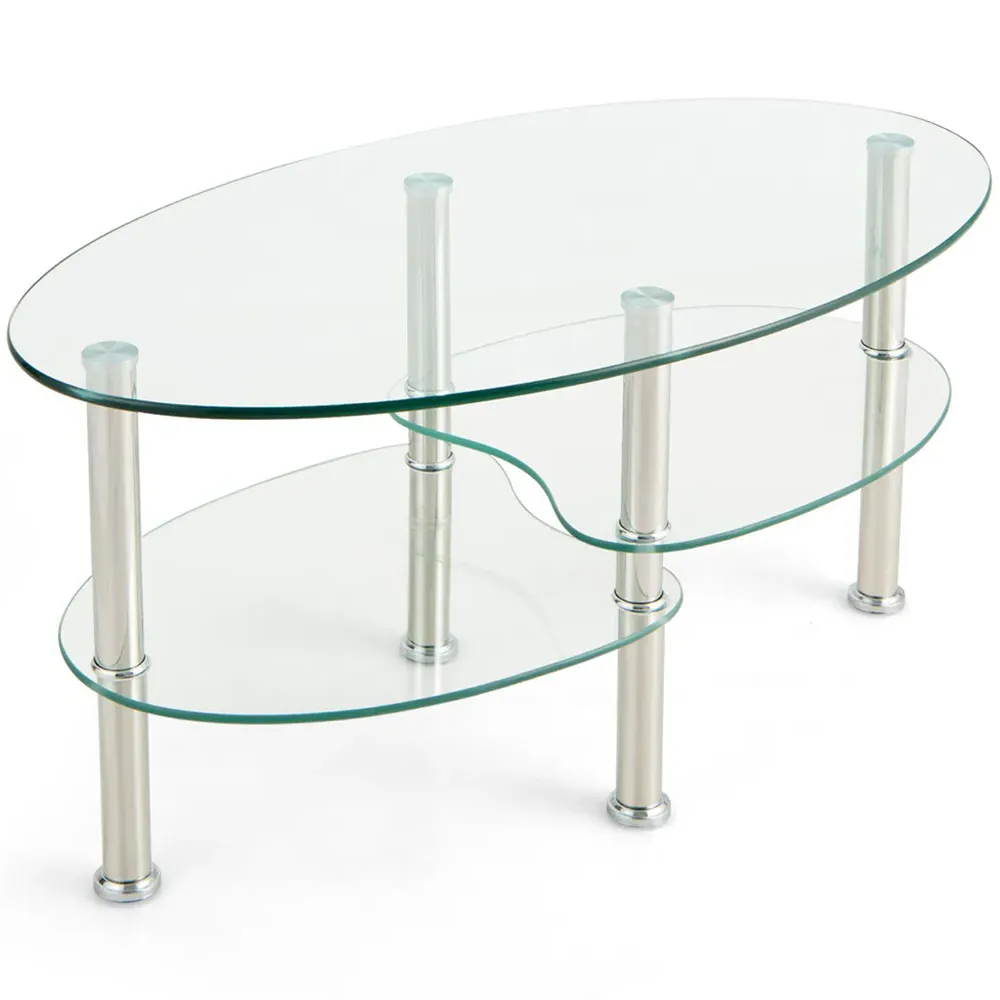 2 Shelf Coffee Table - Clear, Tempered Glass