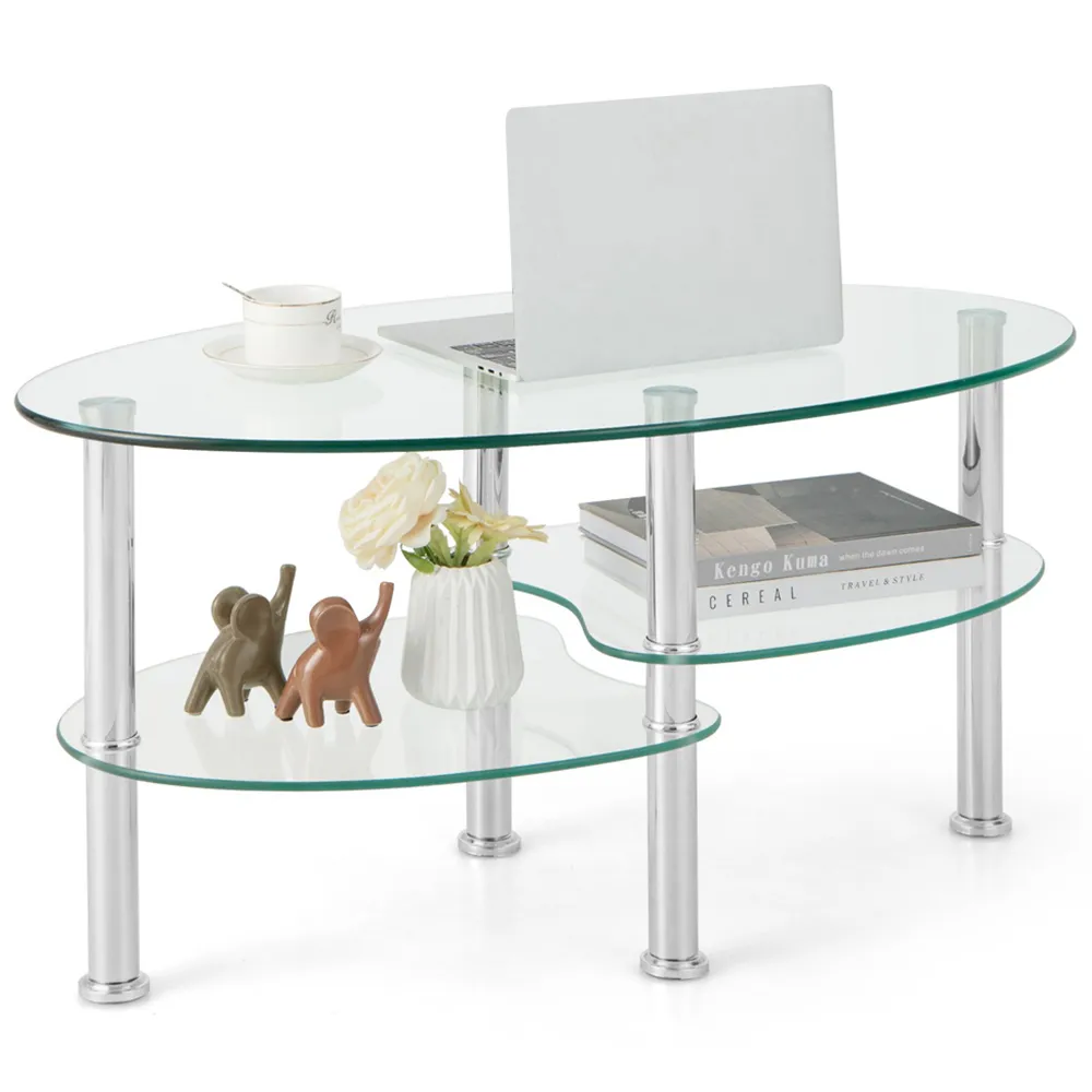 2 Shelf Coffee Table - Clear, Tempered Glass