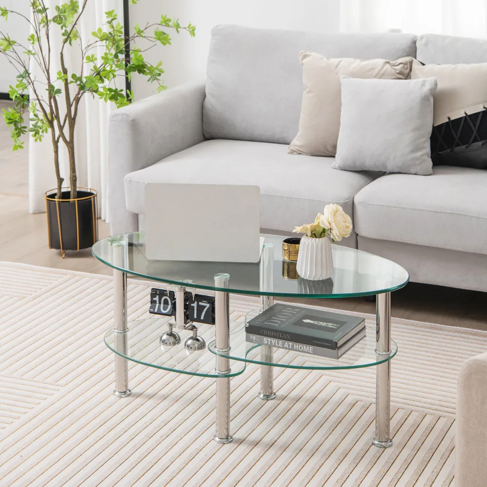 2 Shelf Coffee Table - Clear, Tempered Glass