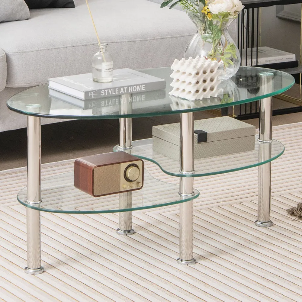 2 Shelf Coffee Table - Clear, Tempered Glass