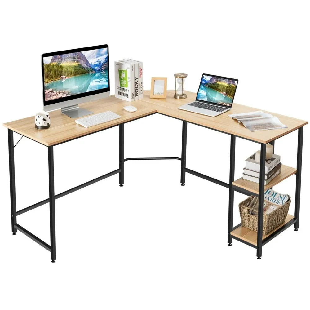 2 Shelf Corner Computer Desk - Natural