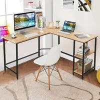 2 Shelf Corner Computer Desk - Natural