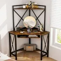 2 Shelf Corner Computer Desk with Keyboard Tray - Brown