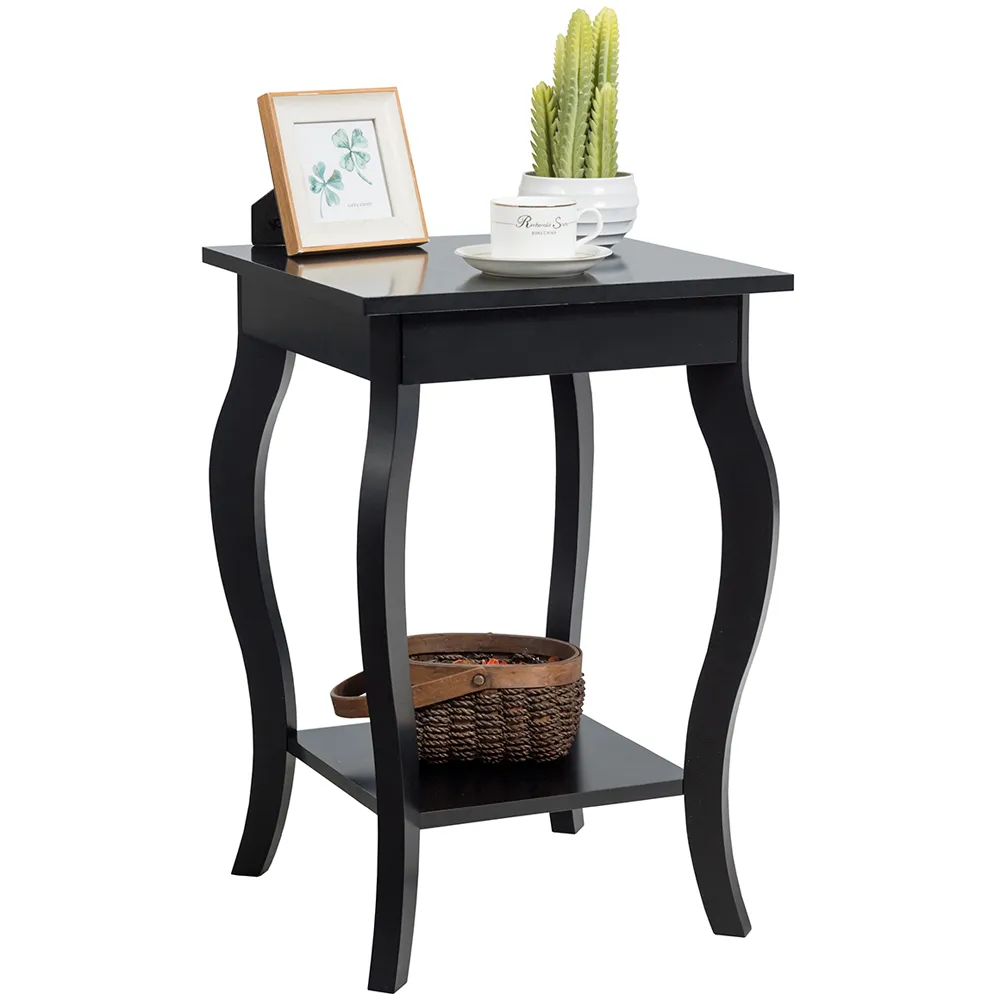 2 Shelf Curved Legs Accent End Table - Black