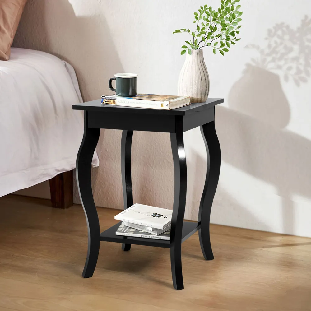 2 Shelf Curved Legs Accent End Table - Black