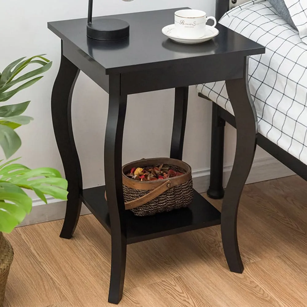 2 Shelf Curved Legs Accent End Table - Black image