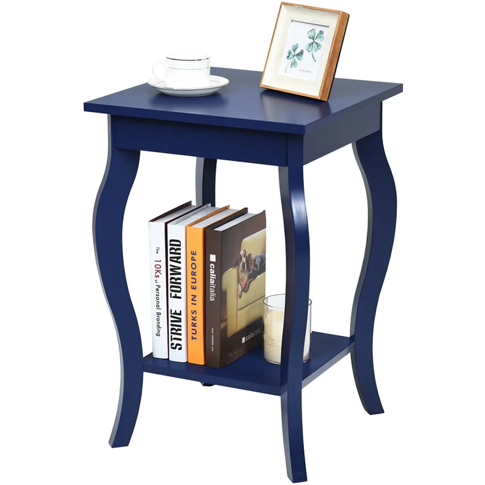2 Shelf Curved Legs Accent End Table - Blue