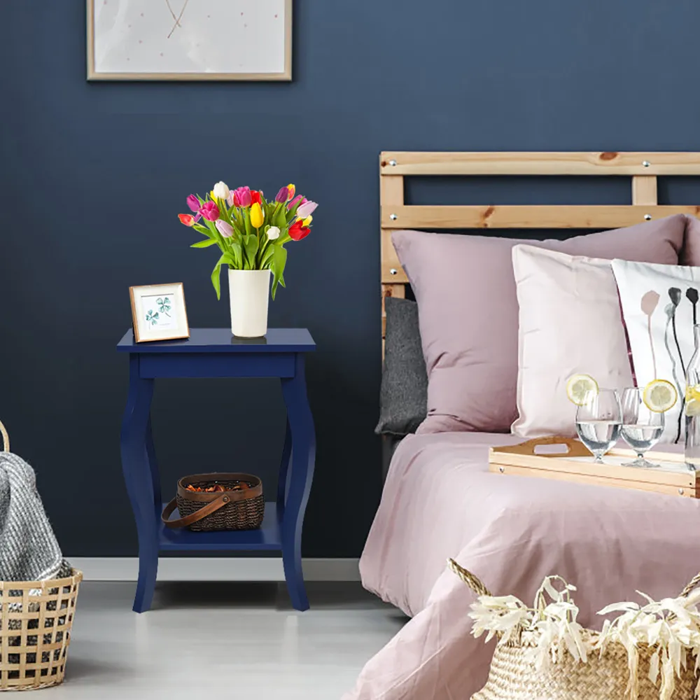 2 Shelf Curved Legs Accent End Table - Blue