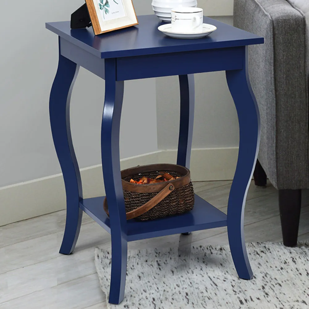2 Shelf Curved Legs Accent End Table - Blue