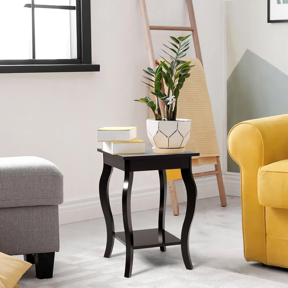 2 Shelf Curved Legs Accent End Table - Brown