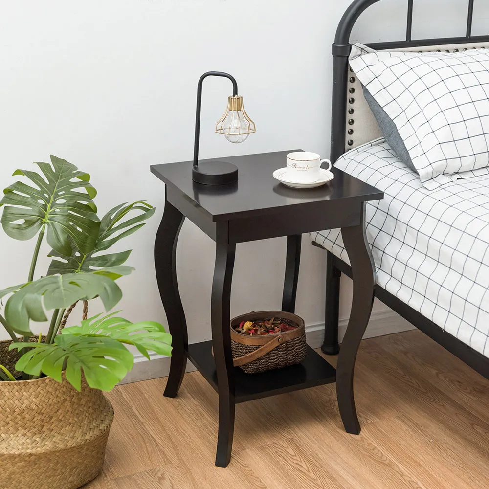 2 Shelf Curved Legs Accent End Table - Brown