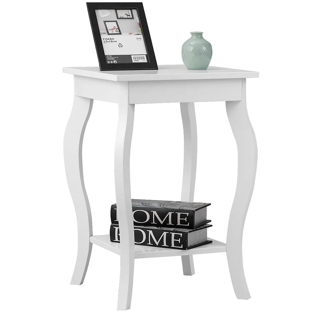 2 Shelf Curved Legs Accent End Table - White