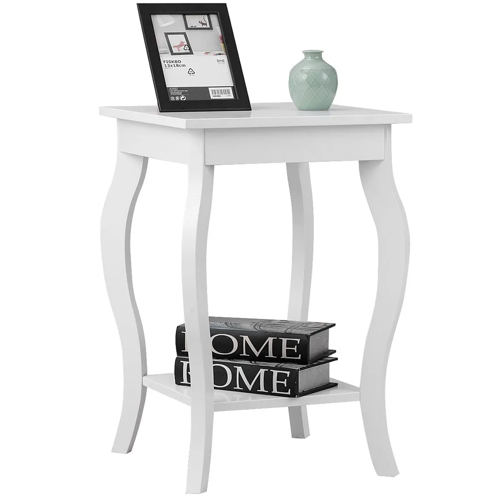 2 Shelf Curved Legs Accent End Table - White