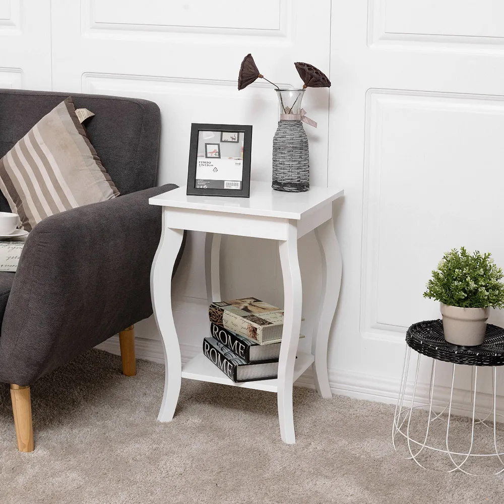 2 Shelf Curved Legs Accent End Table - White