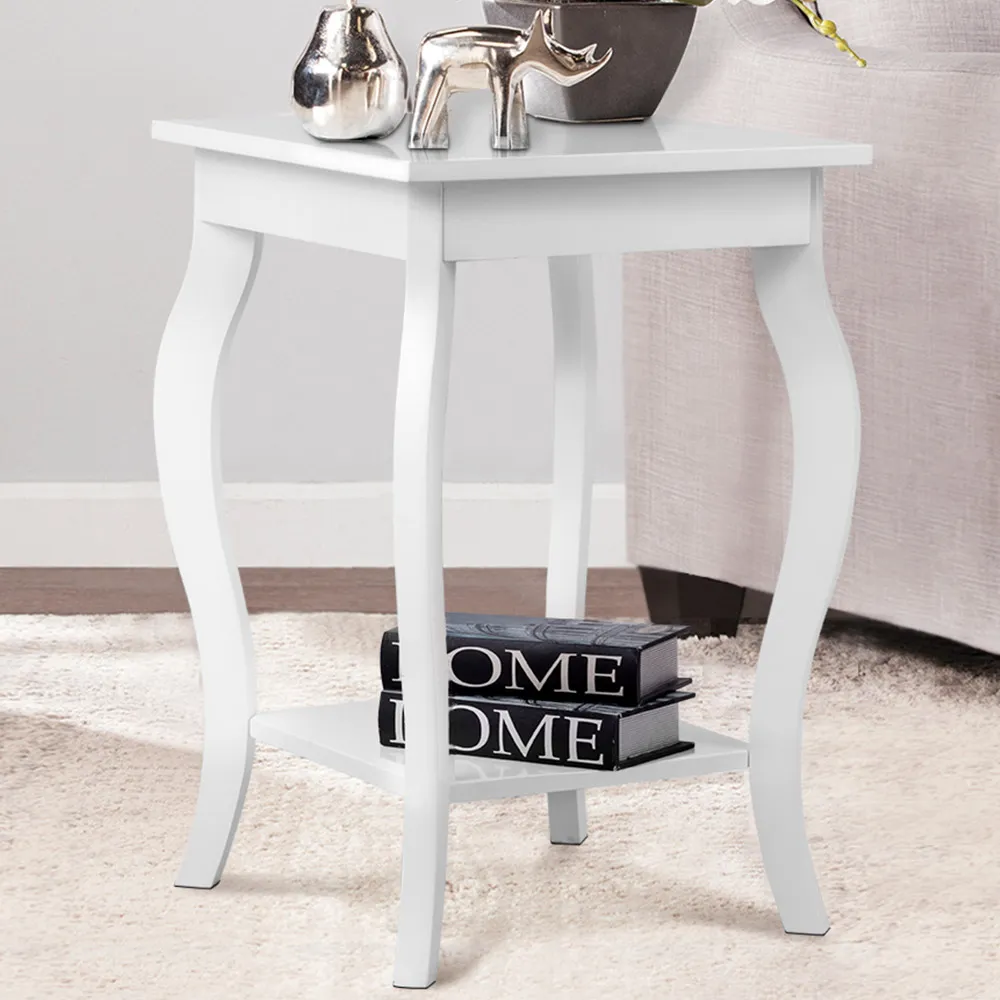 2 Shelf Curved Legs Accent End Table - White