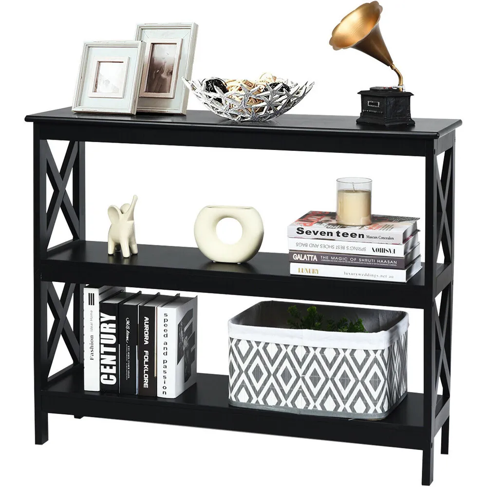 2 Shelf Industrial Console Table - Black