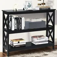2 Shelf Industrial Console Table - Black