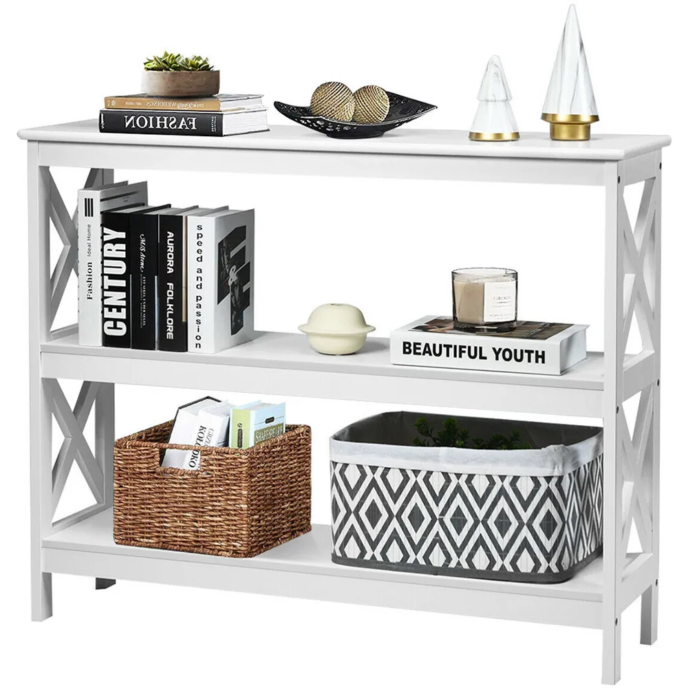 2 Shelf Industrial Console Table - White