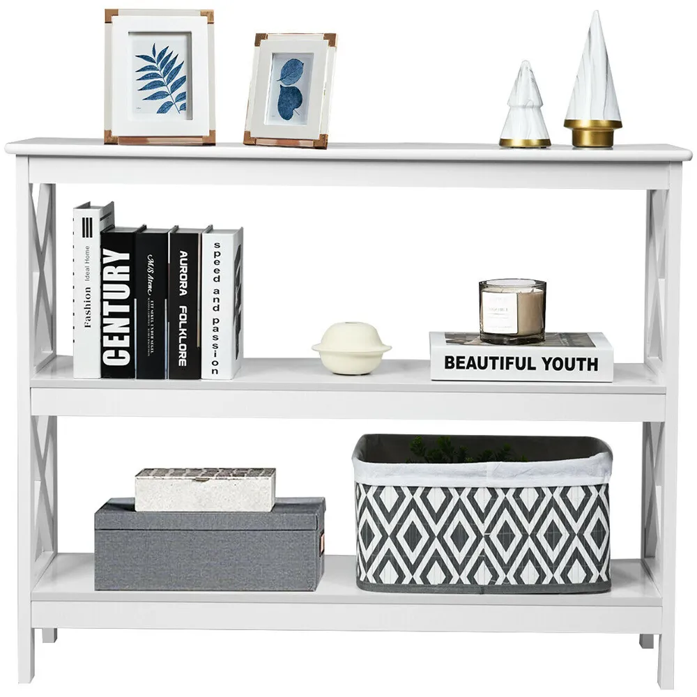 2 Shelf Industrial Console Table - White