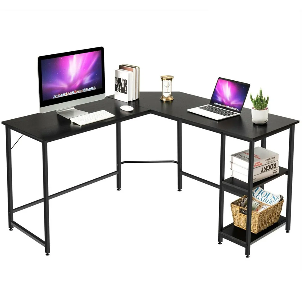 2 Shelf L-Shaped Corner Computer Desk - Black