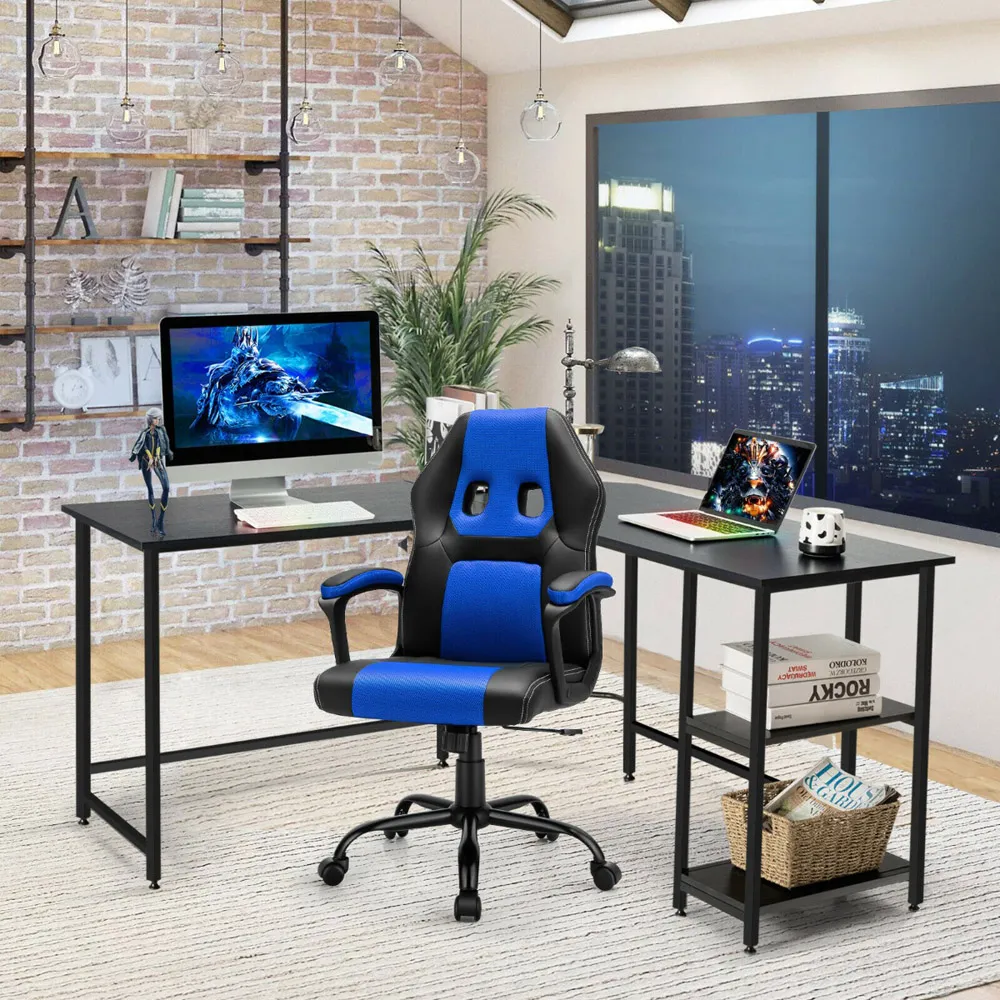 2 Shelf L-Shaped Corner Computer Desk - Black
