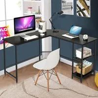 2 Shelf L-Shaped Corner Computer Desk - Black
