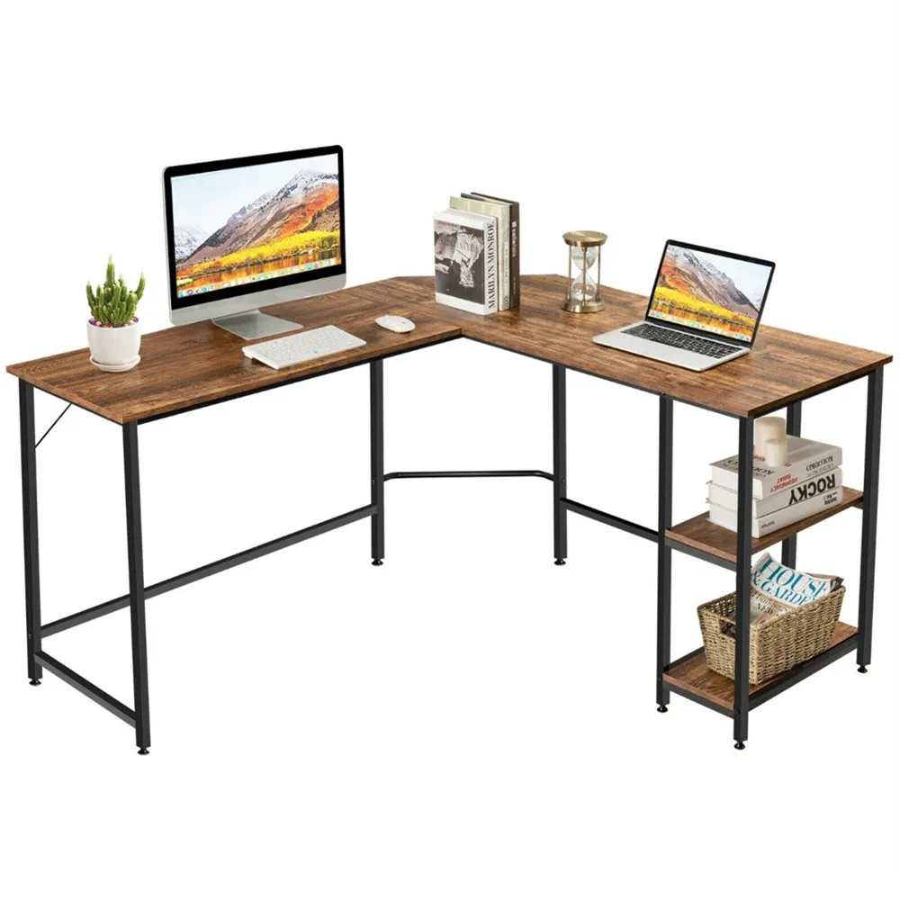 2 Shelf L-Shaped Corner Computer Desk - Brown
