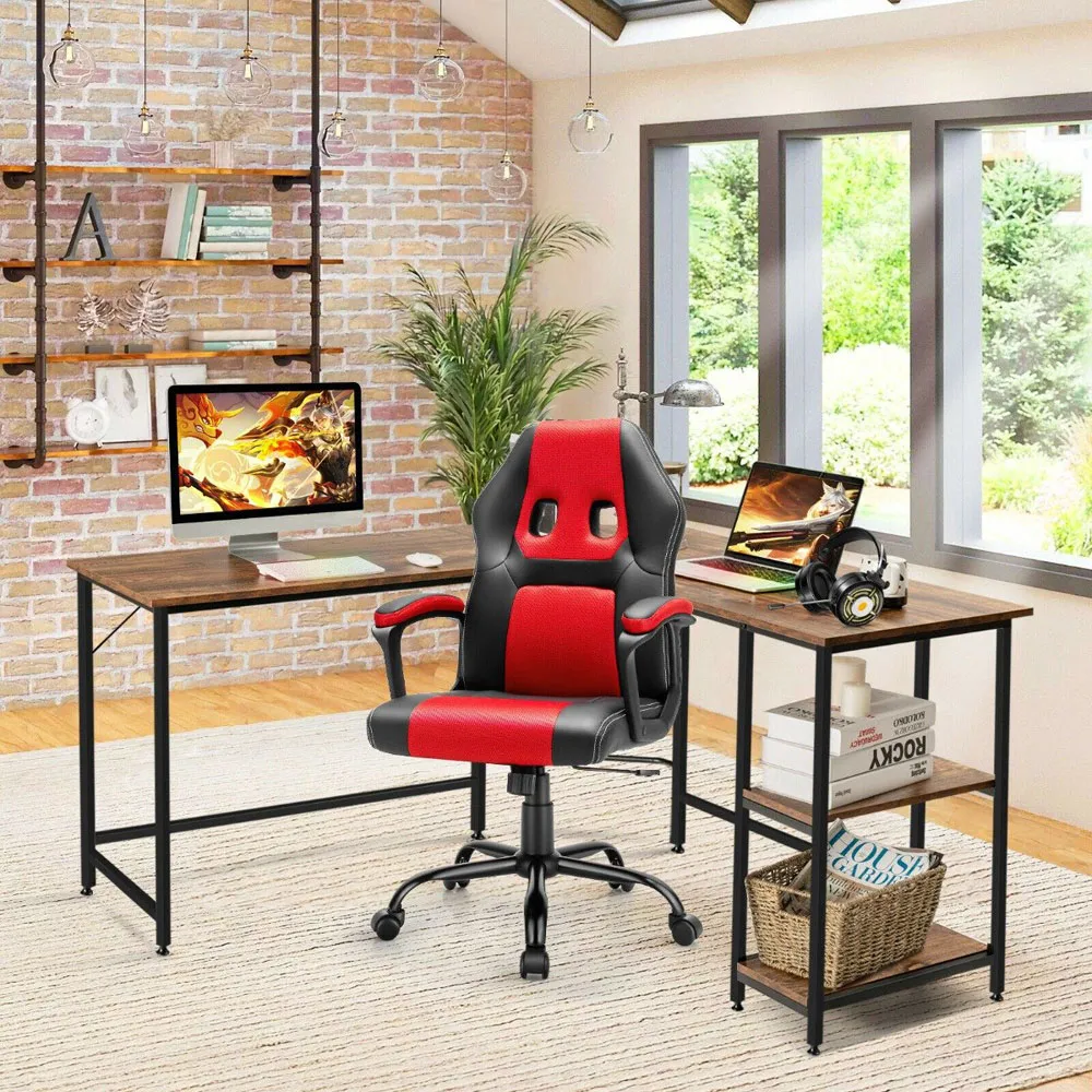 2 Shelf L-Shaped Corner Computer Desk - Brown