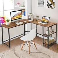 2 Shelf L-Shaped Corner Computer Desk - Brown