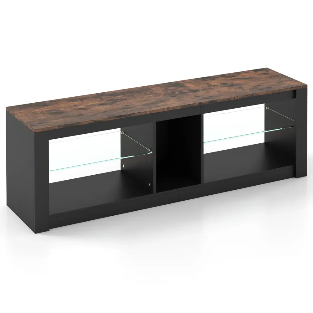 2 Shelf LED TV Unit - Rustic Brown