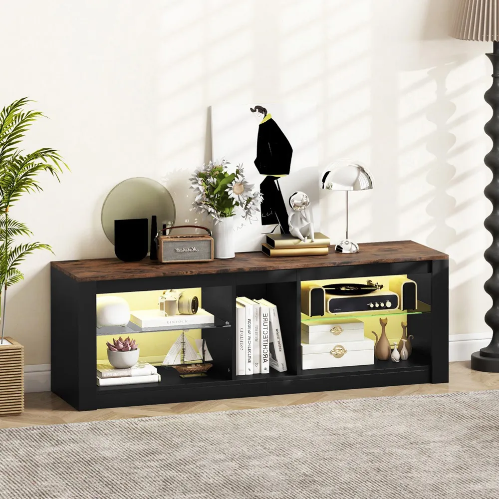 2 Shelf LED TV Unit - Rustic Brown