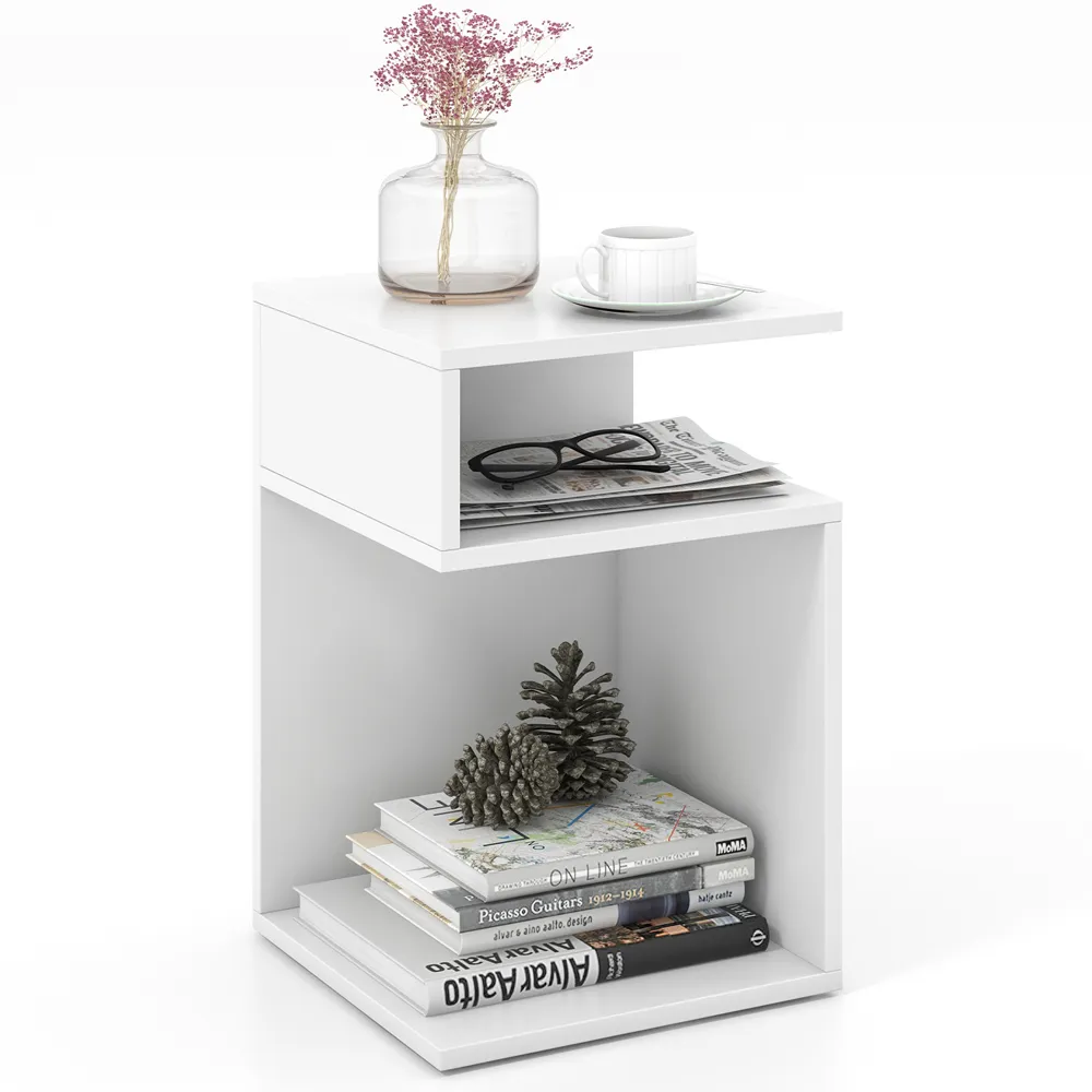 2 Shelf S-Shaped Side Table - White