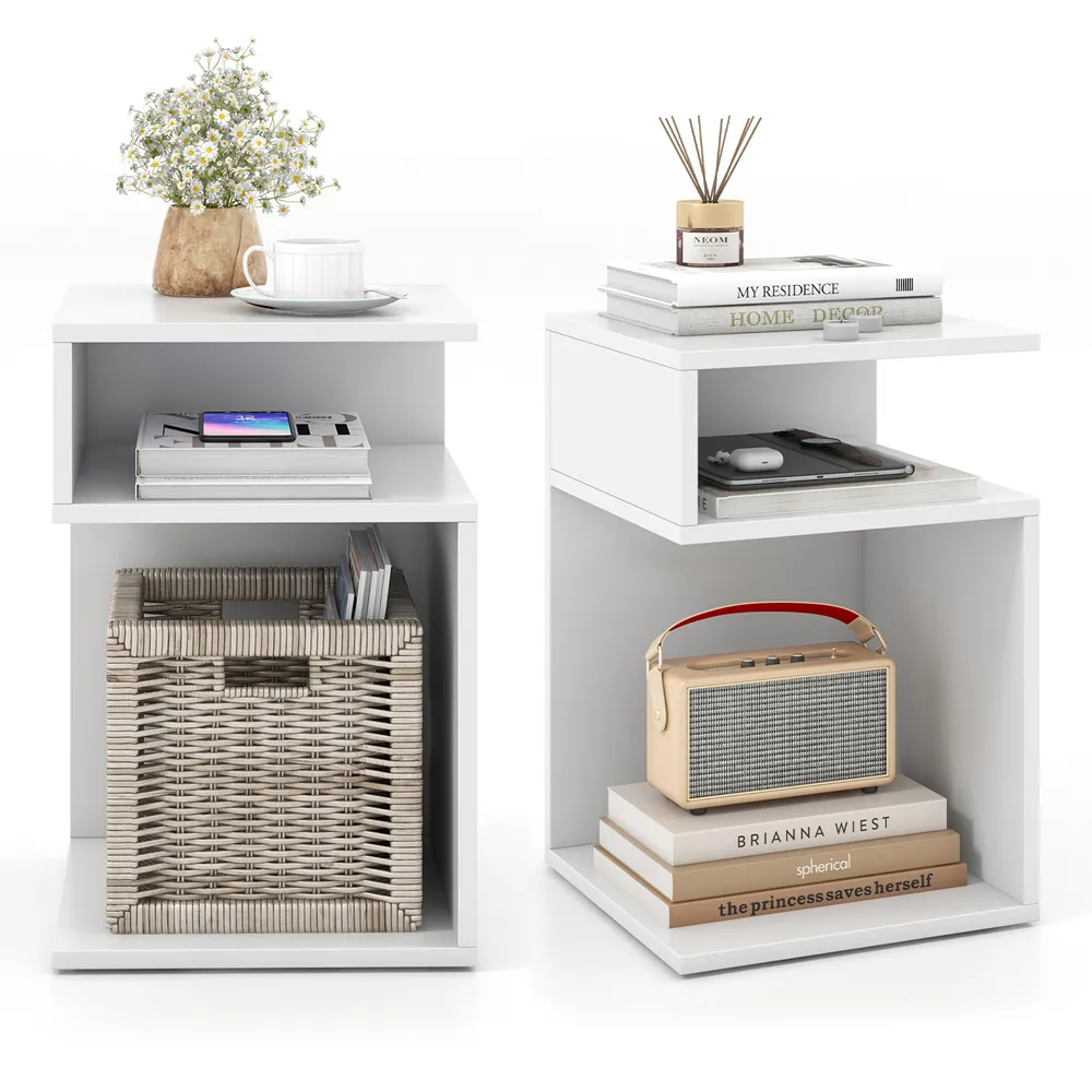 2 Shelf S-Shaped Side Table - White