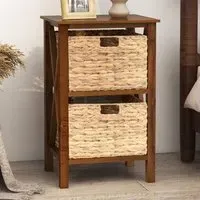 2 Shelf Side Table with Seagrass Baskets - Brown, Acacia Wood