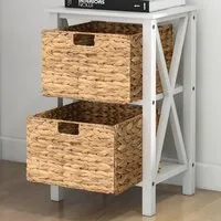 2 Shelf Side Table with Seagrass Baskets - White, Acacia Wood