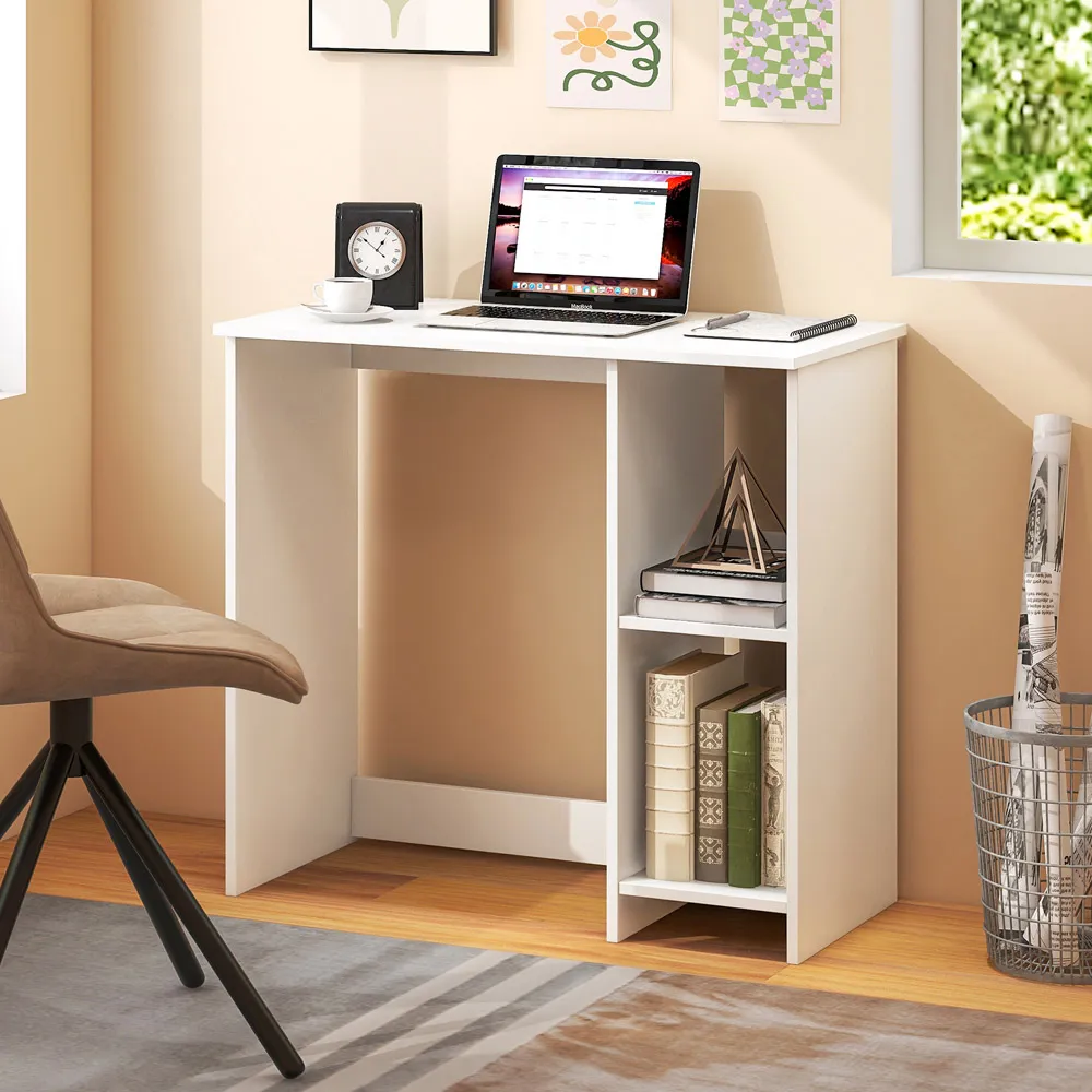 2 Shelf Small Computer Desk - White