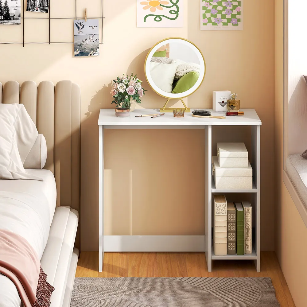 2 Shelf Small Computer Desk - White