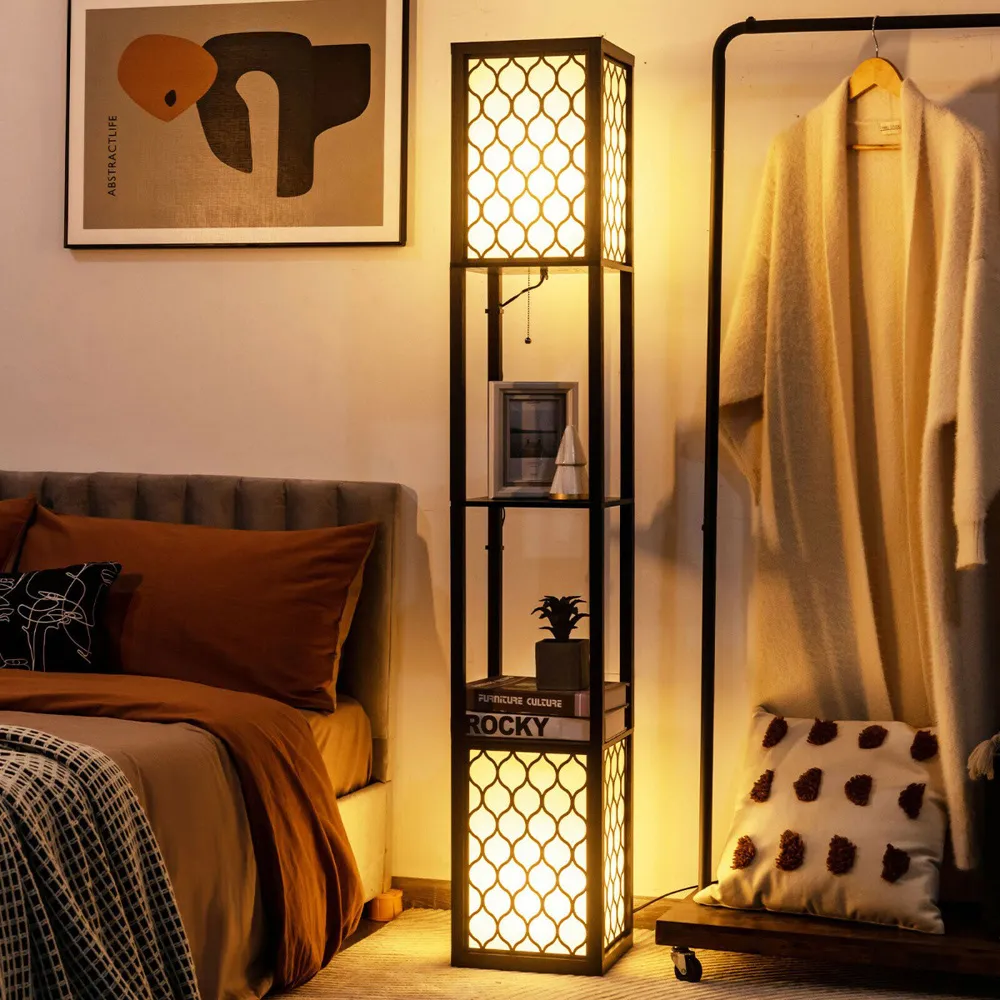2 Shelf Storage Floor Lamp with Foot Switch - Multi