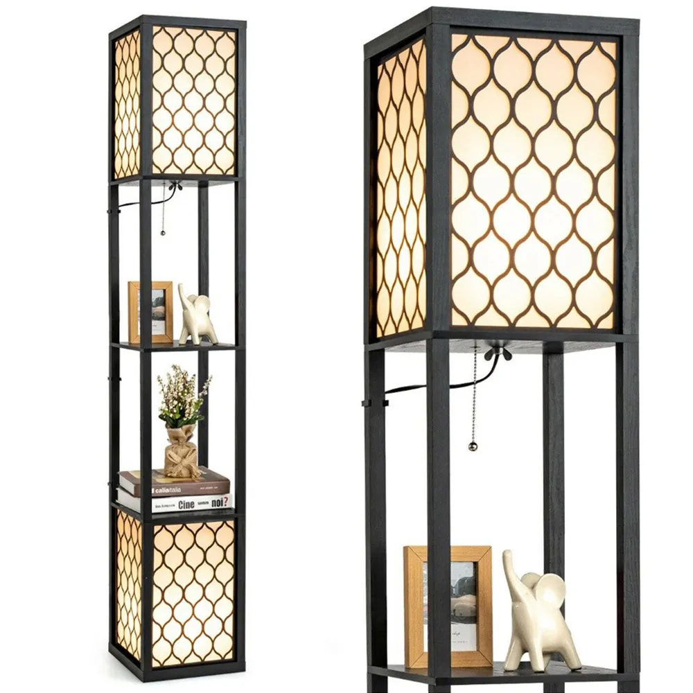 2 Shelf Storage Floor Lamp with Foot Switch - Multi