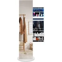 2 Shelf Swivel Mirrored Jewellery Storage Cabinet - White