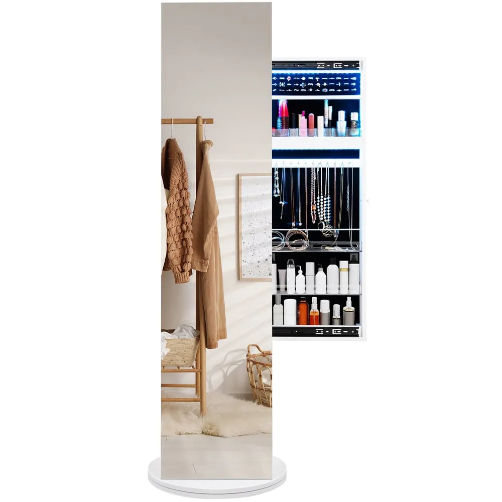 2 Shelf Swivel Mirrored Jewellery Storage Cabinet - White image