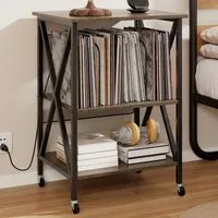 2 Shelf Turntable Record Player Stand with Charging Station - Grey