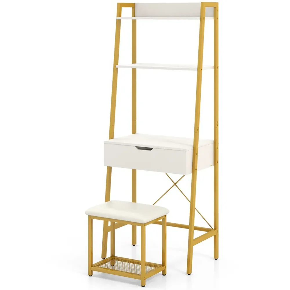 2 Shelf Vanity Dressing Table Set with Flip Top Mirror - Gold