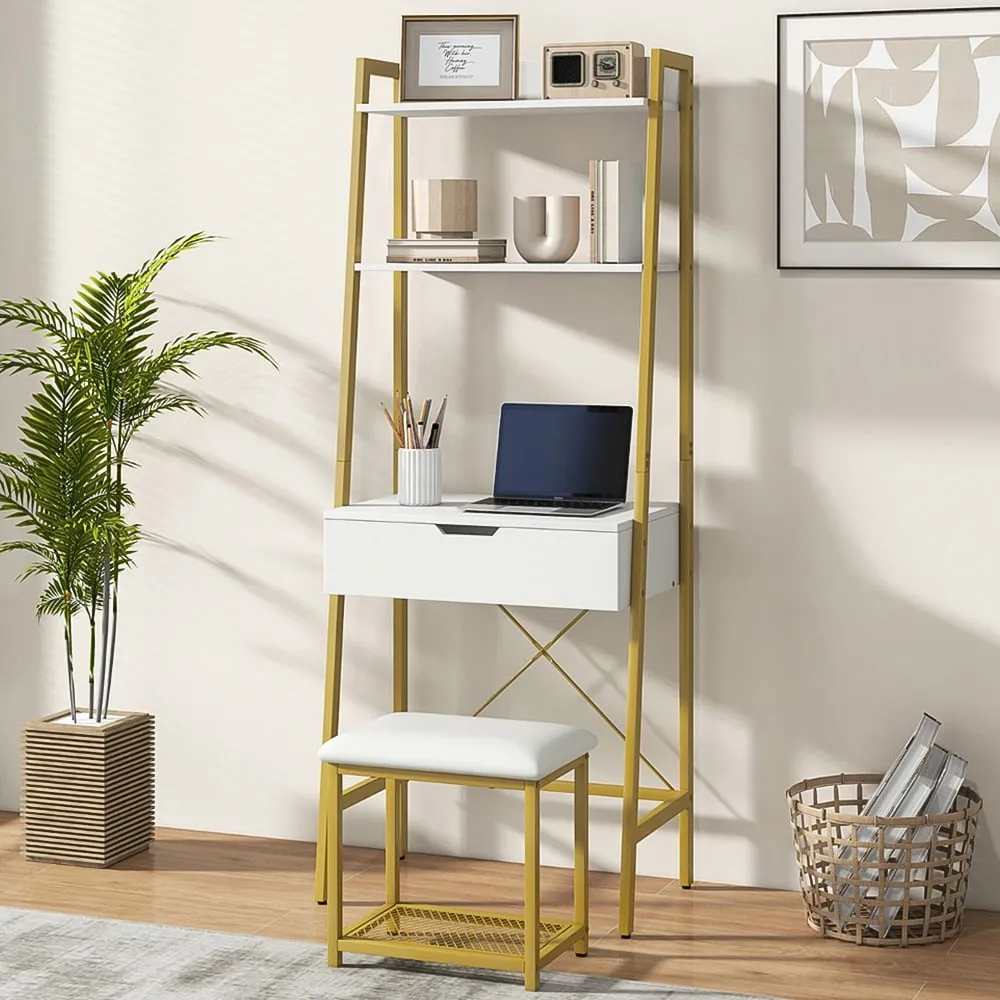 2 Shelf Vanity Dressing Table Set with Flip Top Mirror - Gold image