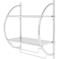 2 Shelf Wall Mounted Bathroom Unit with Towel Holder - Silver