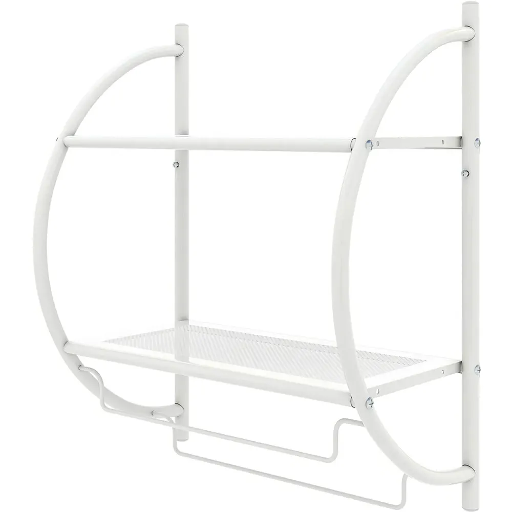 2 Shelf Wall Mounted Bathroom Unit with Towel Holder - White