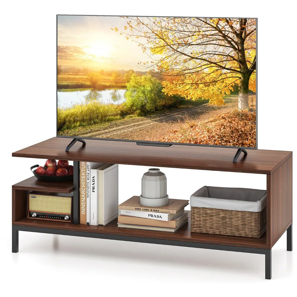 2 Shelves Industrial TV Unit - Brown, Walnut